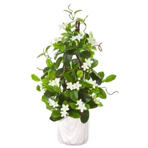 23" Stephanotis Artificial Climbing Plant in Marble Vase