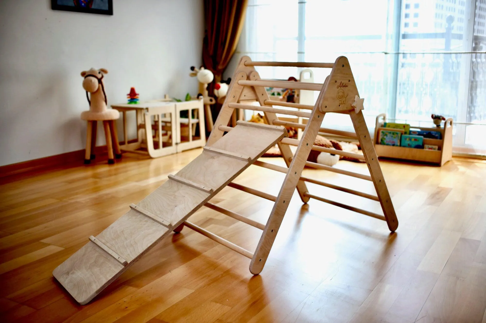 3 Pieces Montessori Climbing Set - Climbing Triangle and Climbing Arch/Rocker and  Rockwall/Slider Ramp or Ladder Slider Ramp