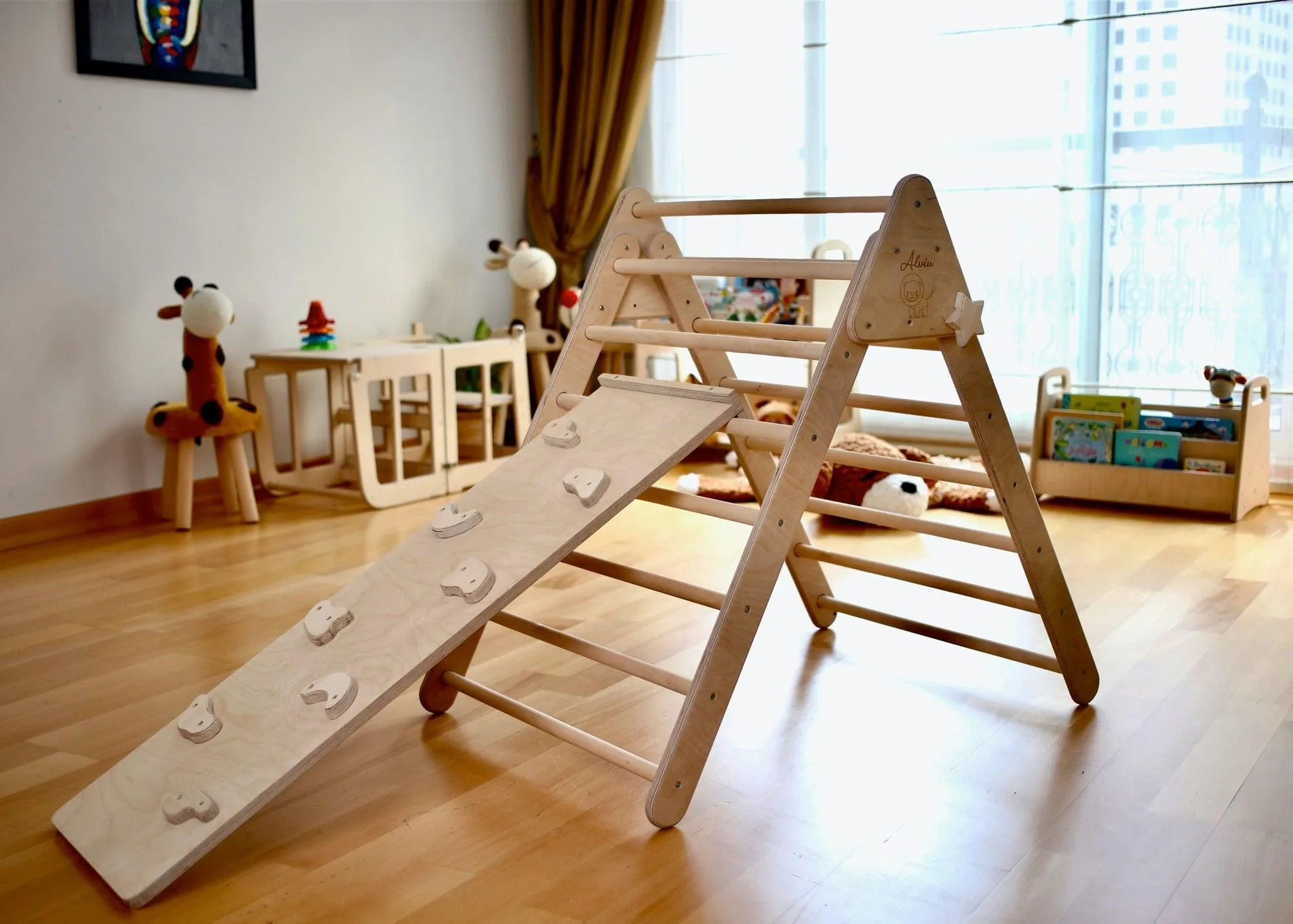 3 Pieces Montessori Climbing Set - Climbing Triangle and Climbing Arch/Rocker and  Rockwall/Slider Ramp or Ladder Slider Ramp