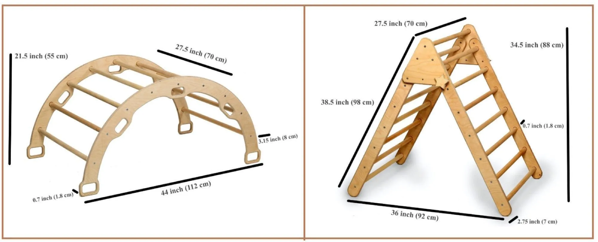 3 Pieces Montessori Climbing Set - Climbing Triangle and Climbing Arch/Rocker and  Rockwall/Slider Ramp or Ladder Slider Ramp