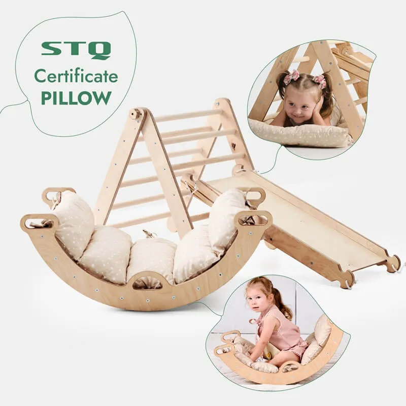 4 in 1 Toddler Climbing Set: Pikler Triangle, Climbing Arch – Beige