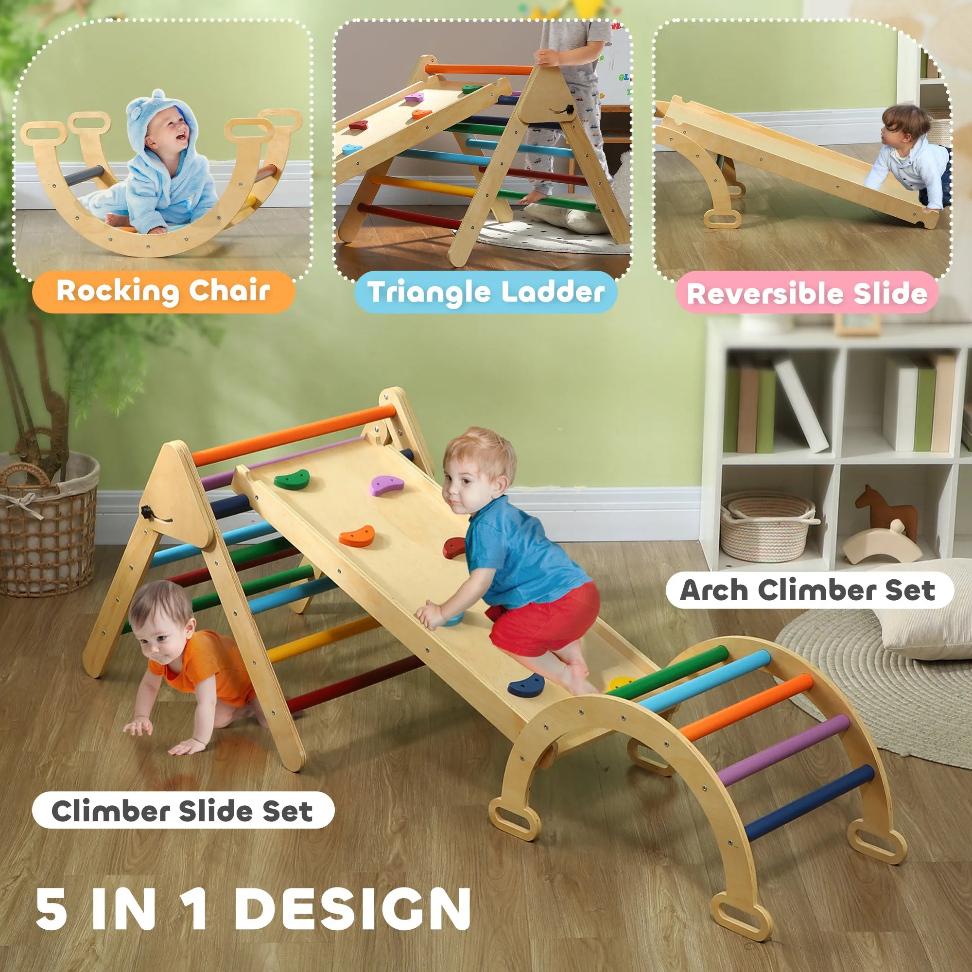 5 in 1 Toddler Climbing Frame with Ramp, Arch, for 18-48 Months