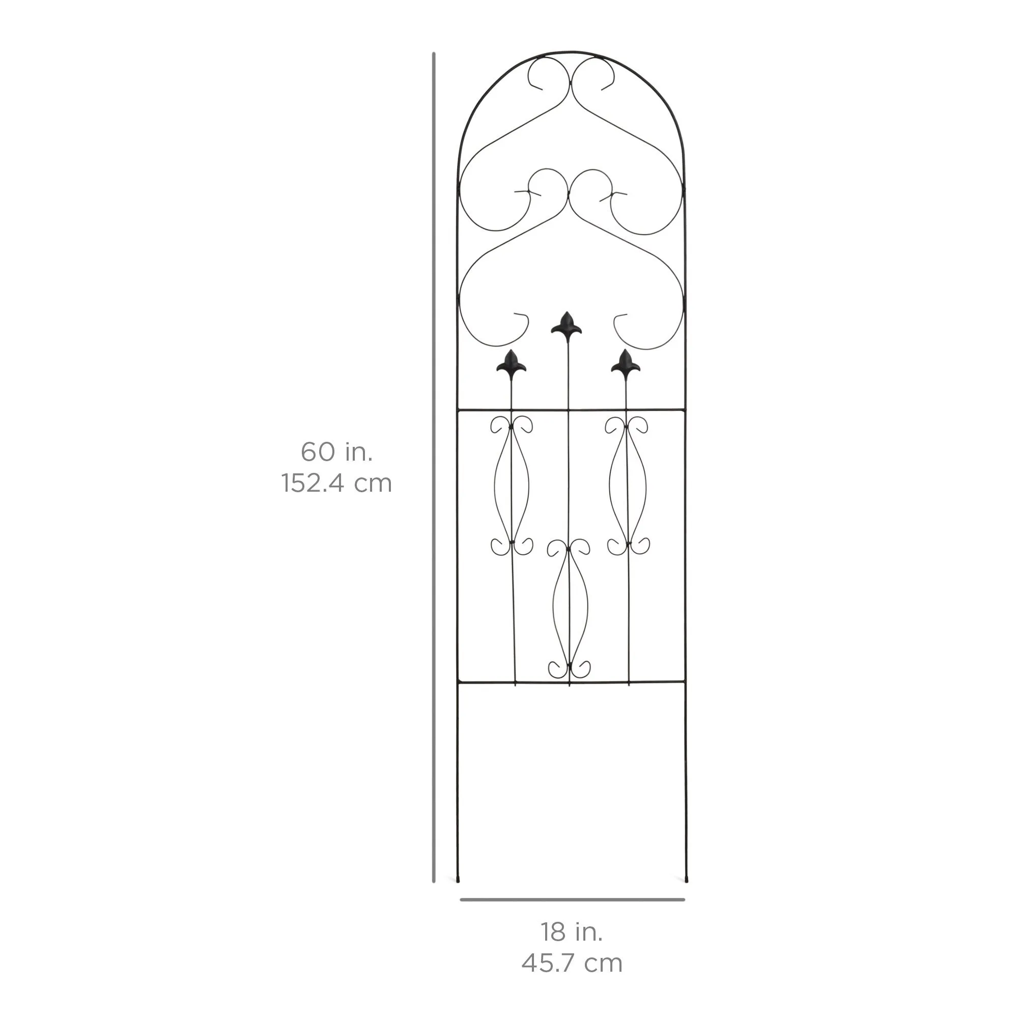 60x18in Iron Arched Garden Trellis Decor Accent w/ Scroll Lattice - Black