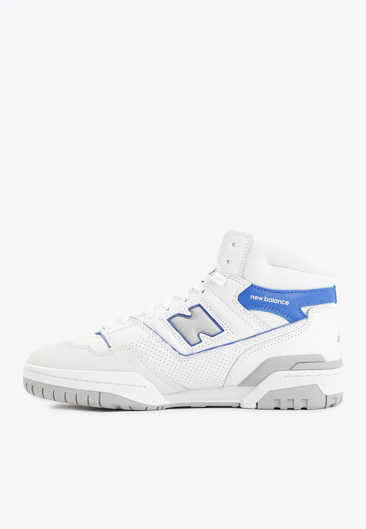 650 High-Top Sneakers in White with Marine Blue and Angora