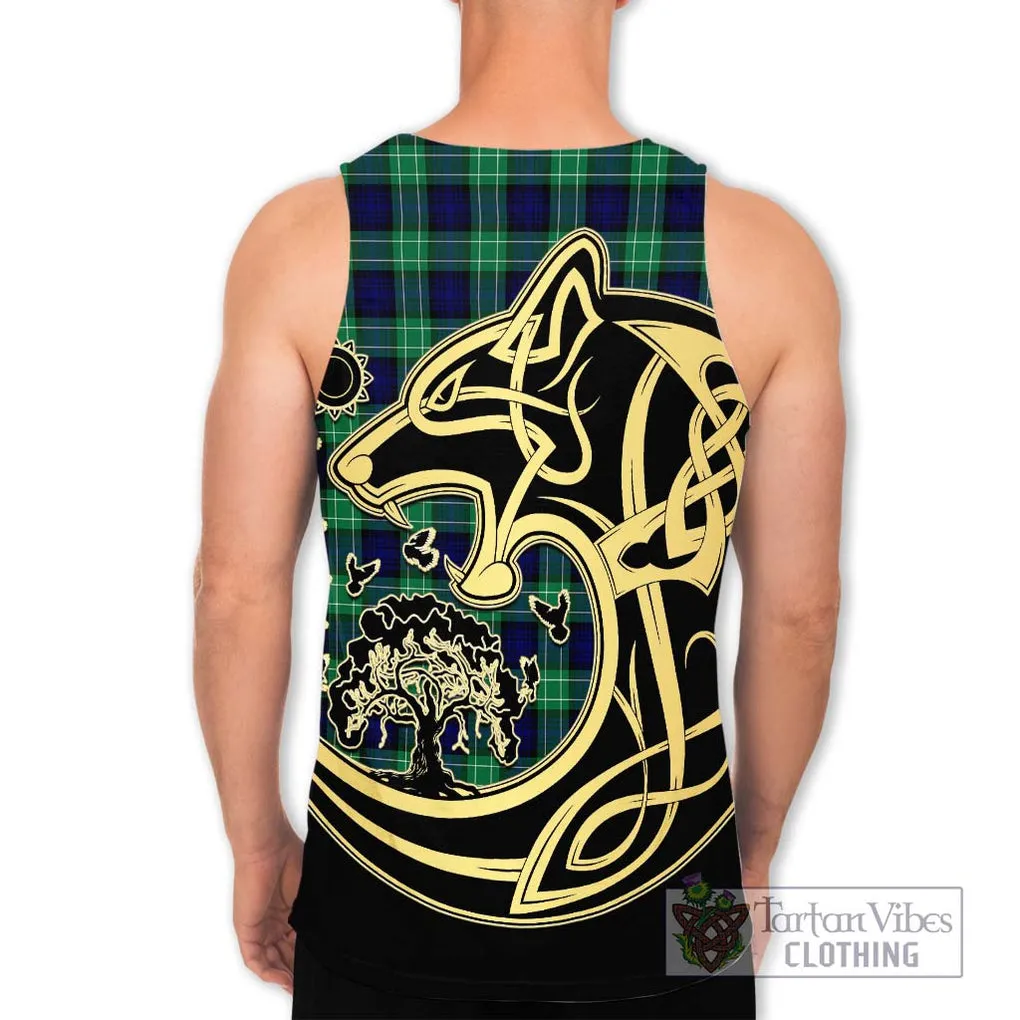 Abercrombie Tartan Men's Tank Top with Family Crest Celtic Wolf Style