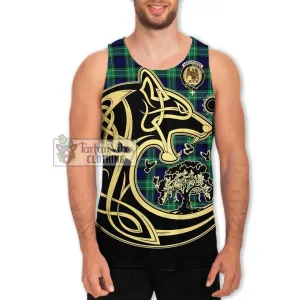 Abercrombie Tartan Men's Tank Top with Family Crest Celtic Wolf Style