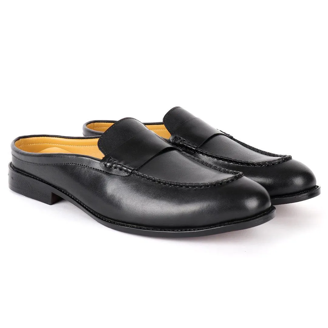 Abraham Mathias Plain Leather Men's Mole Shoe- Black