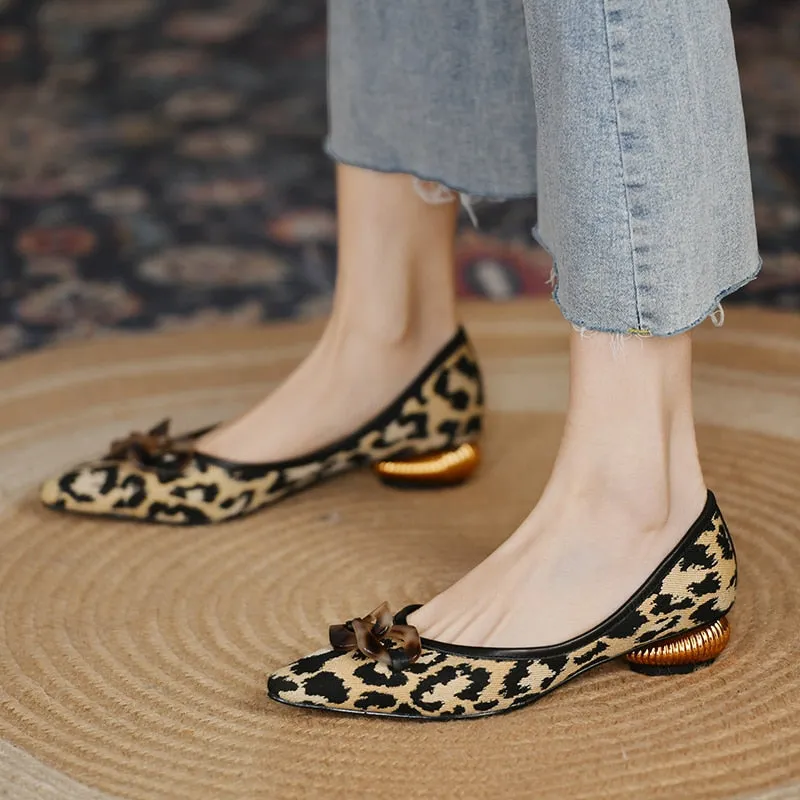 Amozae  Fashion and Elegant 3CM Medium Heel Women's High Heels Suede Leopard Print Pointed Horseshoe Buckle Boat Shoes Sandals