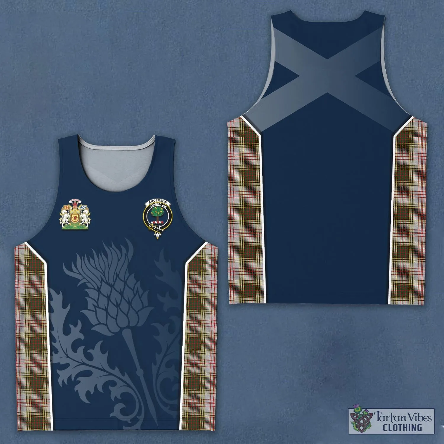 Anderson Dress Tartan Men's Tanks Top with Family Crest and Scottish Thistle Vibes Sport Style