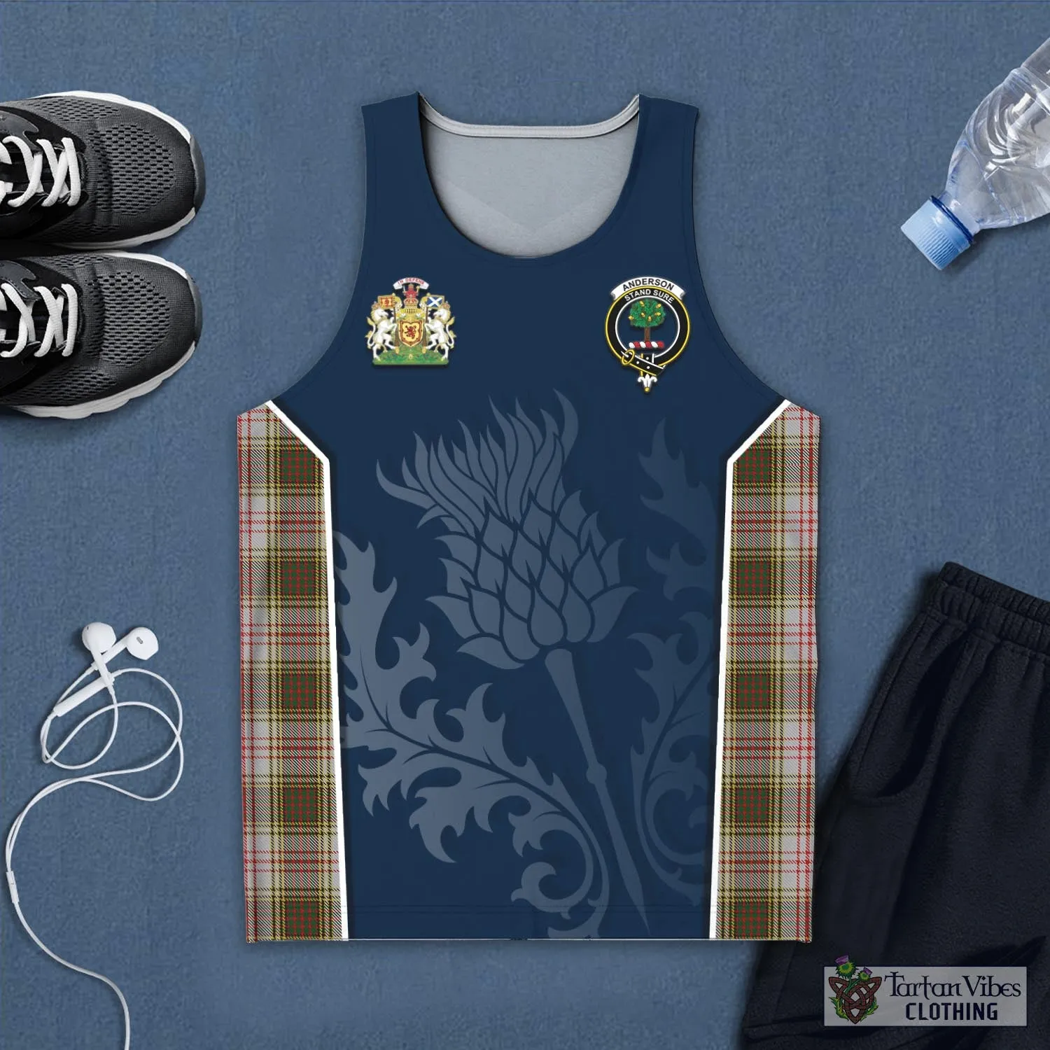 Anderson Dress Tartan Men's Tanks Top with Family Crest and Scottish Thistle Vibes Sport Style