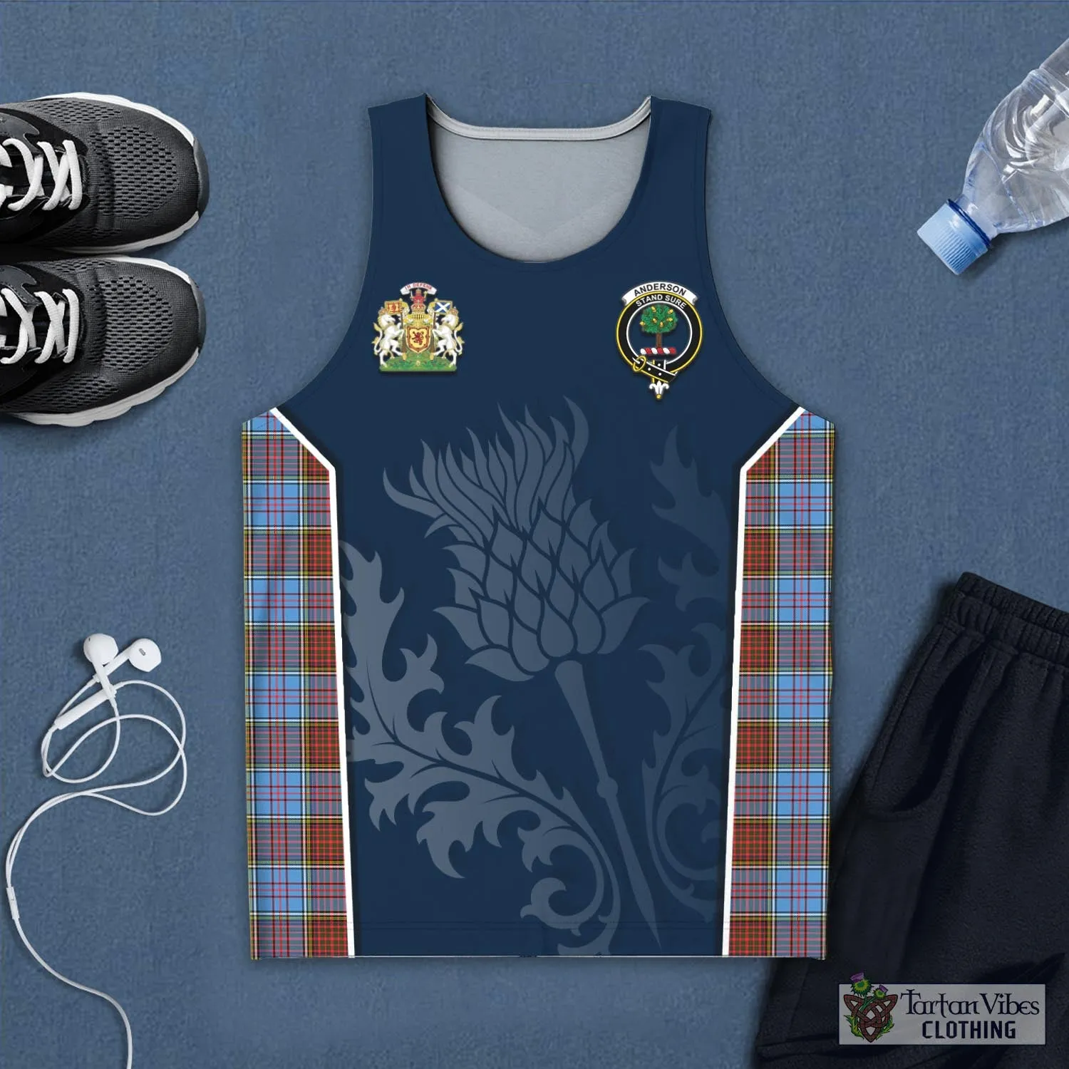 Anderson Modern Tartan Men's Tanks Top with Family Crest and Scottish Thistle Vibes Sport Style