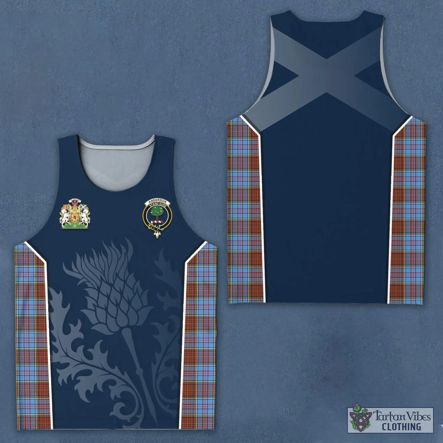 Anderson Modern Tartan Men's Tanks Top with Family Crest and Scottish Thistle Vibes Sport Style