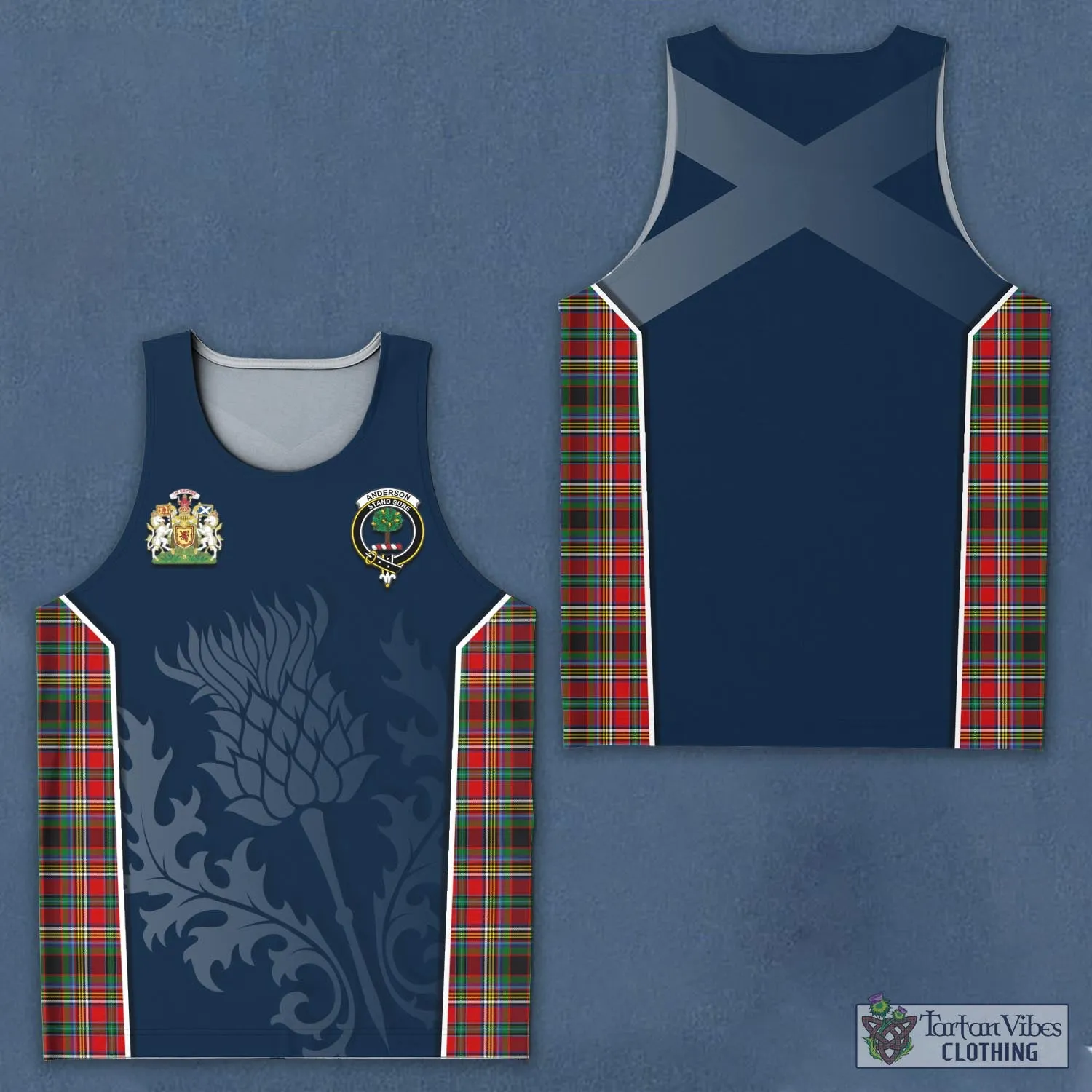 Anderson of Arbrake Tartan Men's Tanks Top with Family Crest and Scottish Thistle Vibes Sport Style