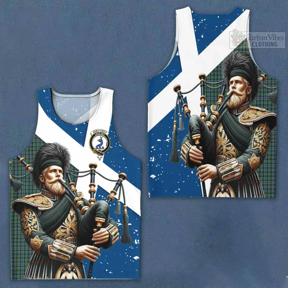 Arbuthnot Tartan Men's Tank Top with Family Crest Scottish Bagpiper Vibes