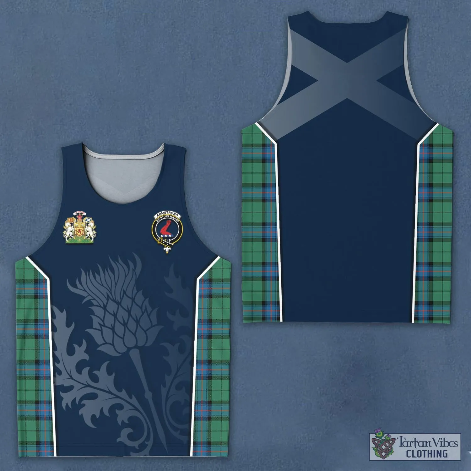 Armstrong Ancient Tartan Men's Tanks Top with Family Crest and Scottish Thistle Vibes Sport Style