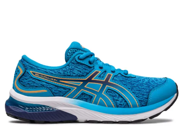 Asics Gel Cumulus 24 GS Kids Running Shoe (Island Blue/Sun Peach)