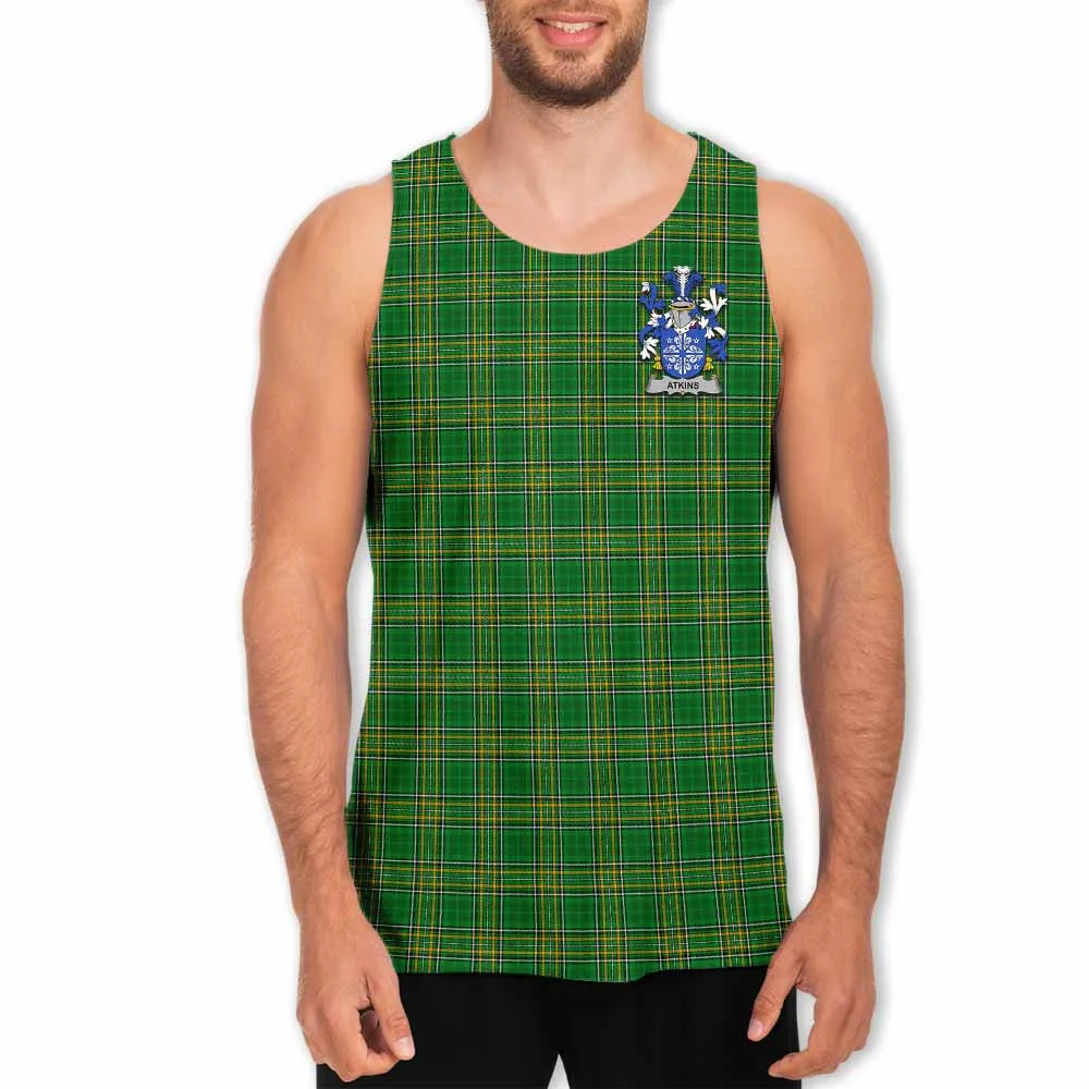 Atkins Irish Clan Tartan Men's Tank Top with Coat of Arms