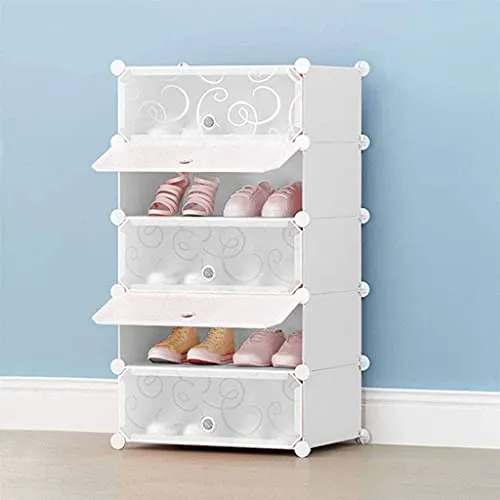 AYSIS DIY Shoe Rack Organizer/Multi-Purpose Plastic 5 Layers Portable and Folding Shoe Rack (White)