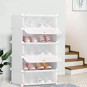 AYSIS DIY Shoe Rack Organizer/Multi-Purpose Plastic 5 Layers Portable and Folding Shoe Rack (White)