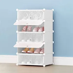 AYSIS DIY Shoe Rack Organizer/Multi-Purpose Plastic 5 Layers Portable and Folding Shoe Rack (White)