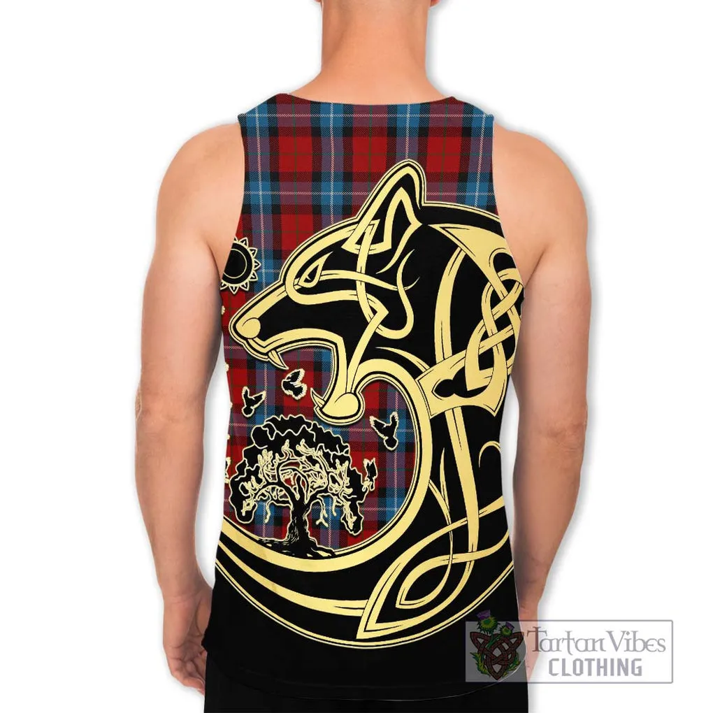 Baillie of Polkemmet Red Tartan Men's Tank Top with Family Crest Celtic Wolf Style