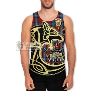 Baillie of Polkemmet Red Tartan Men's Tank Top with Family Crest Celtic Wolf Style