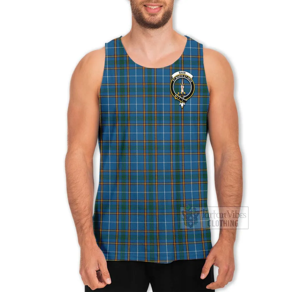 Bain Tartan Men's Tank Top with Family Crest and Bearded Skull Holding Bottles of Whiskey