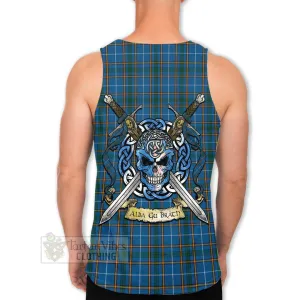 Bain Tartan Men's Tank Top with Family Crest Celtic Skull Style