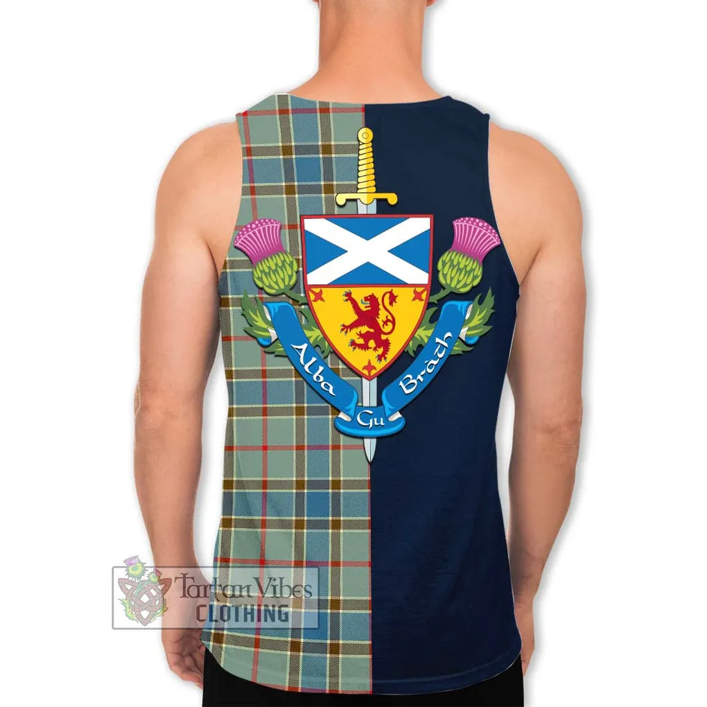 Balfour Blue Tartan Men's Tank Top Alba with Scottish Lion Royal Arm Half Style