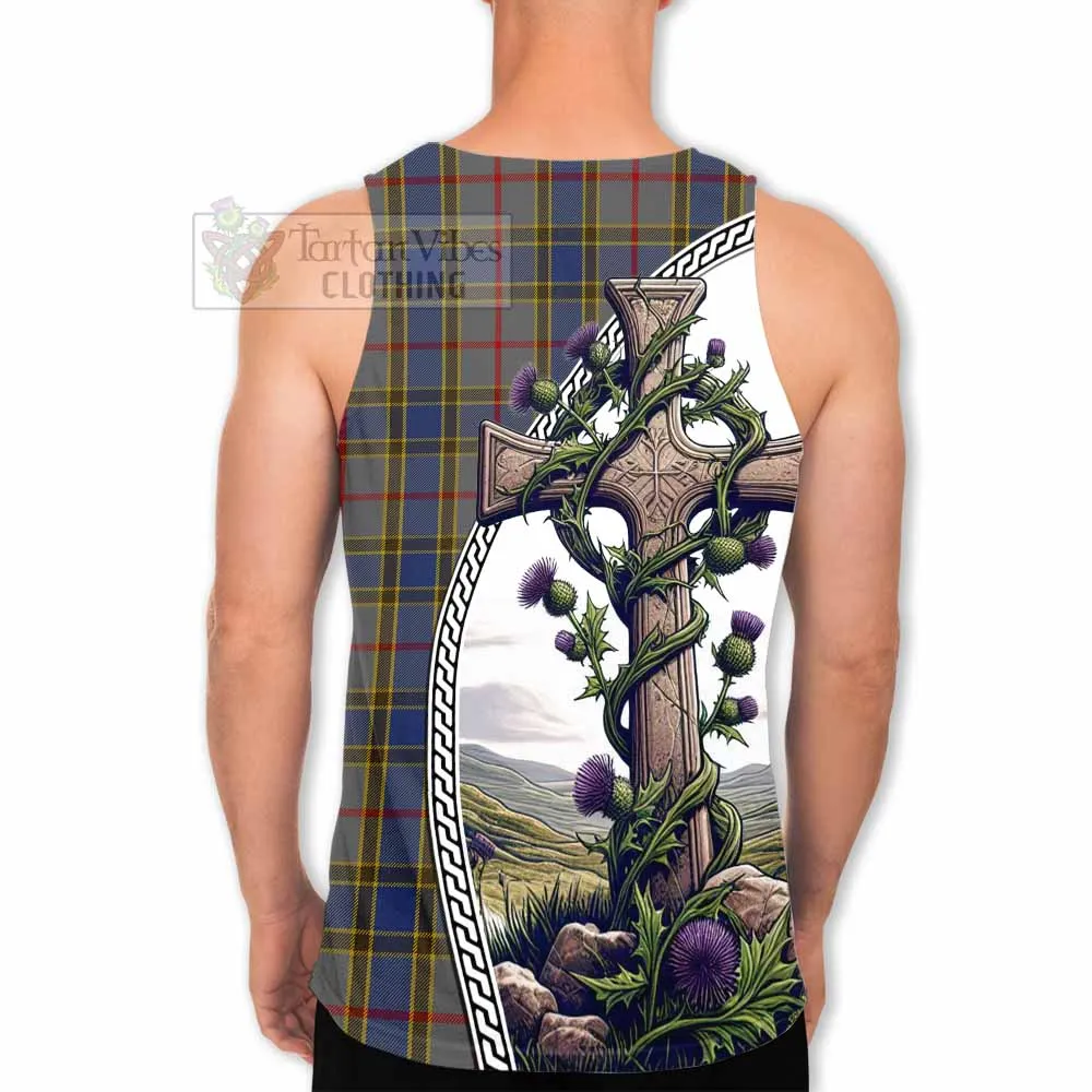 Balfour Tartan Men's Tank Top with Family Crest and St. Andrew's Cross Accented by Thistle Vines