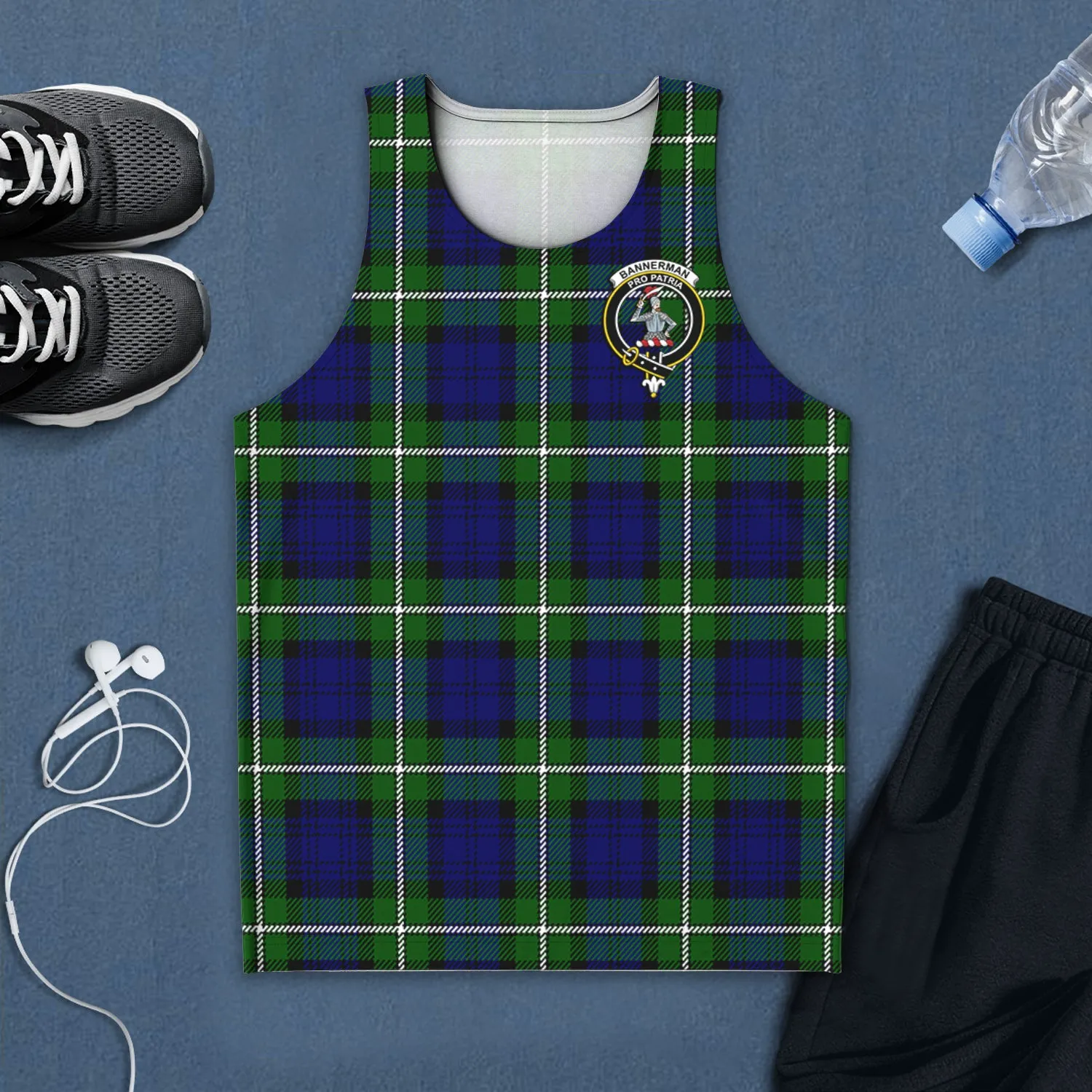 Bannerman Tartan Mens Tank Top with Family Crest