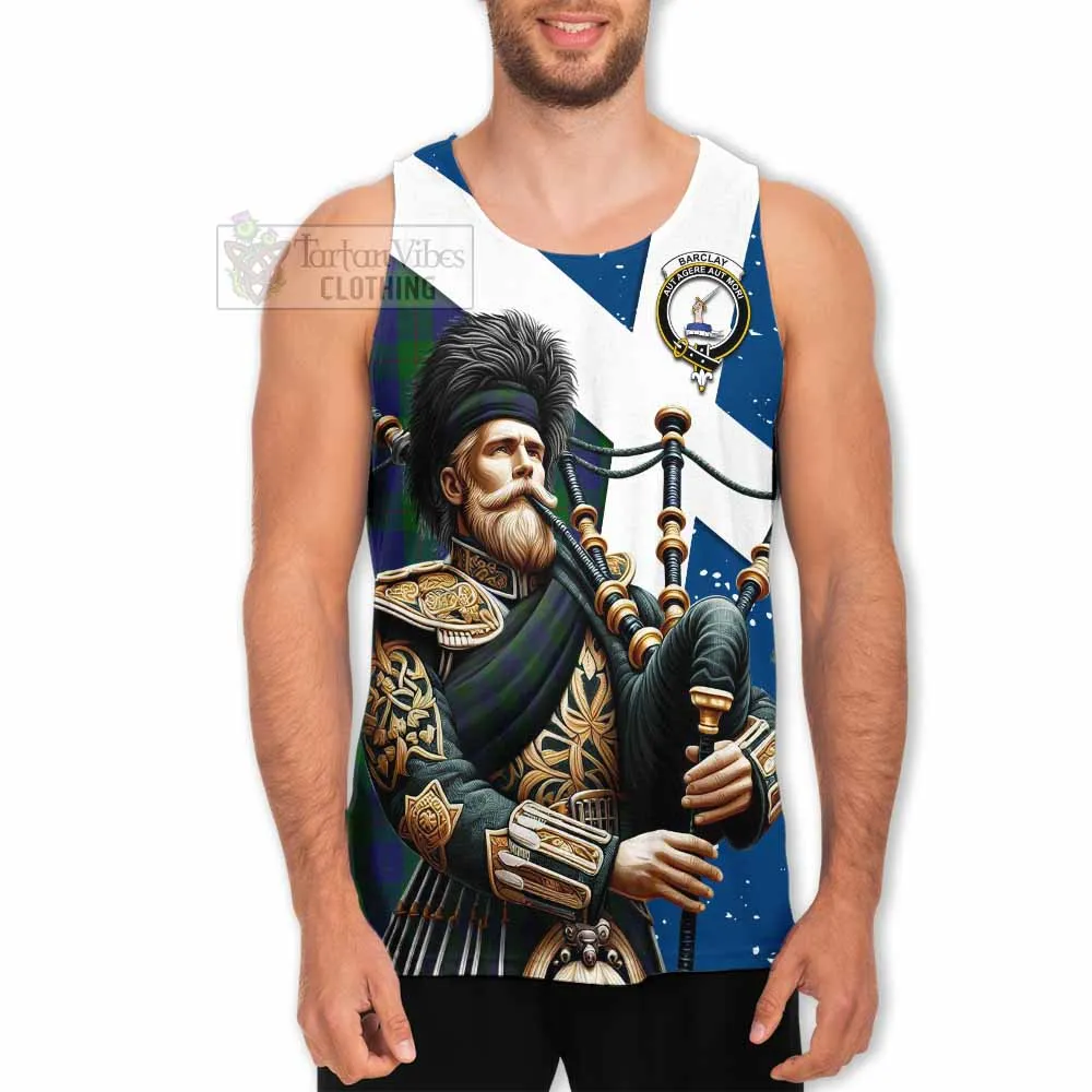 Barclay Tartan Men's Tank Top with Family Crest Scottish Bagpiper Vibes