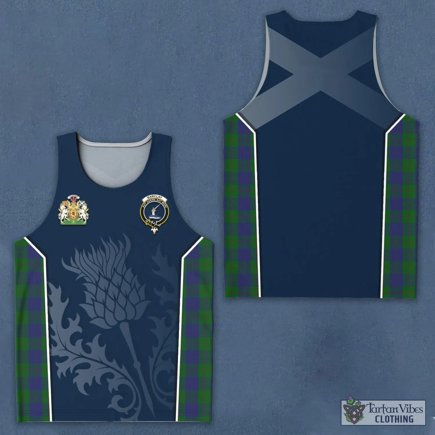 Barclay Tartan Men's Tanks Top with Family Crest and Scottish Thistle Vibes Sport Style