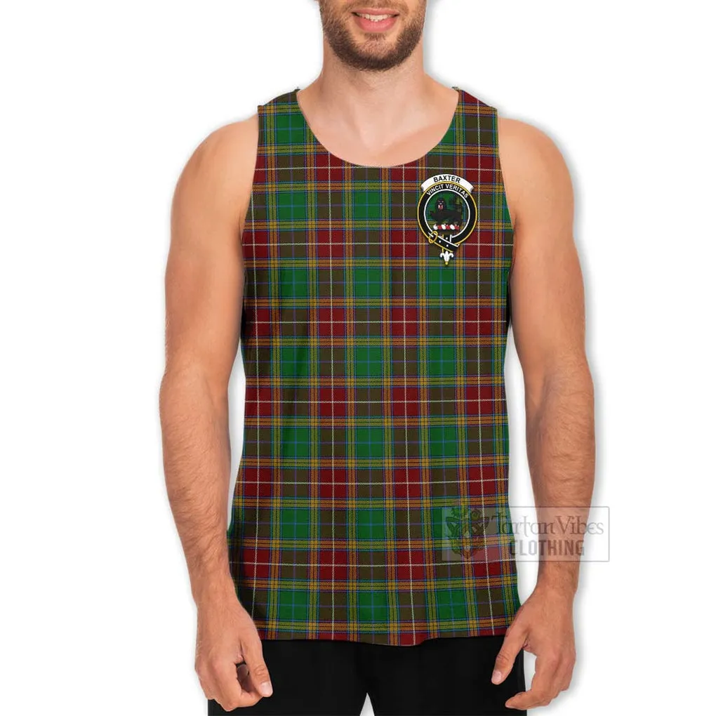 Baxter Tartan Men's Tank Top with Family Crest and Bearded Skull Holding Bottles of Whiskey