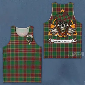 Baxter Tartan Men's Tank Top with Family Crest and Bearded Skull Holding Bottles of Whiskey