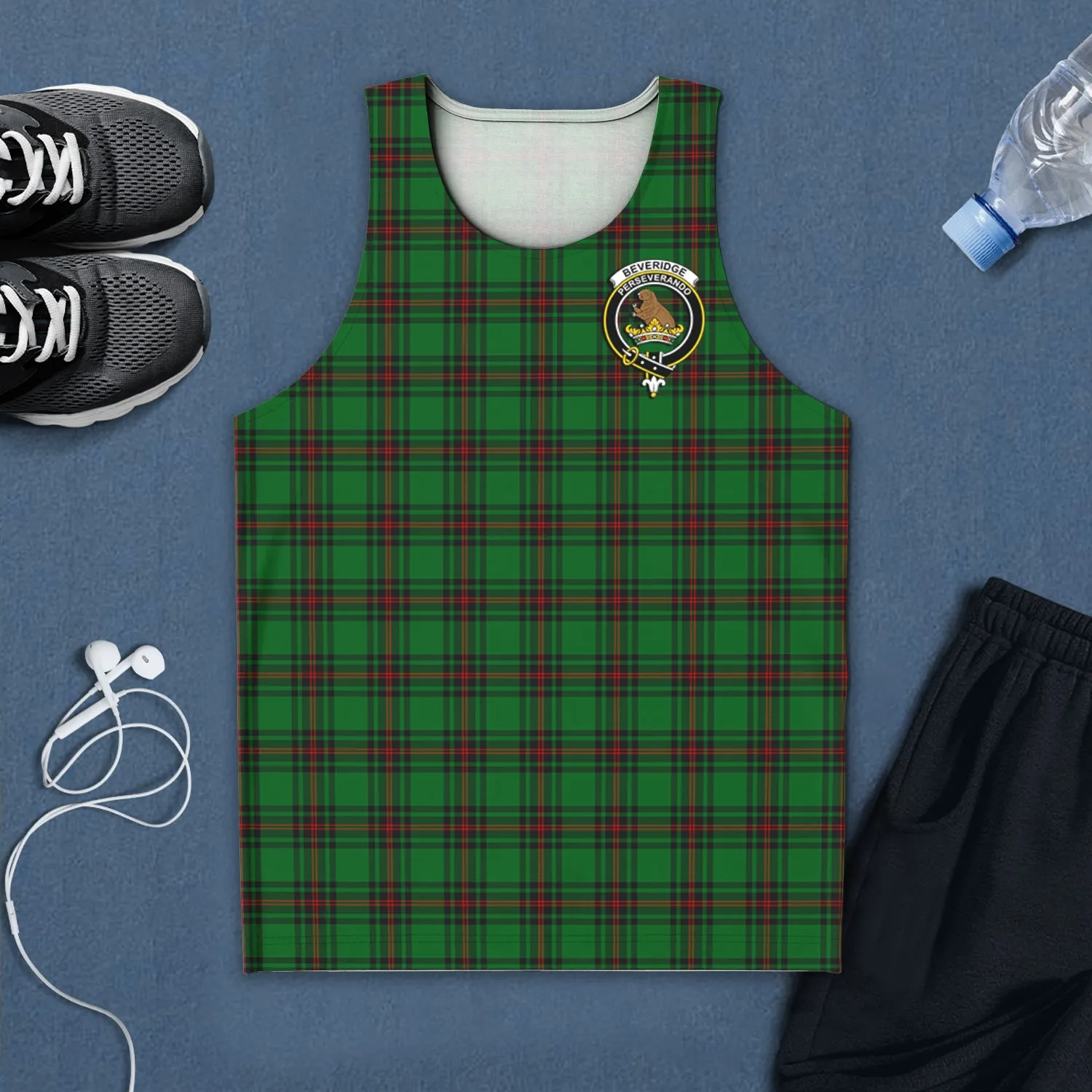 Beveridge Tartan Mens Tank Top with Family Crest