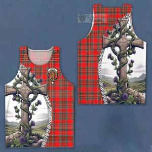 Binning Tartan Men's Tank Top with Family Crest and St. Andrew's Cross Accented by Thistle Vines