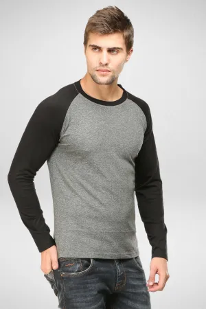 Black Charcoal Melange Raglan Sleeve T-shirt for men