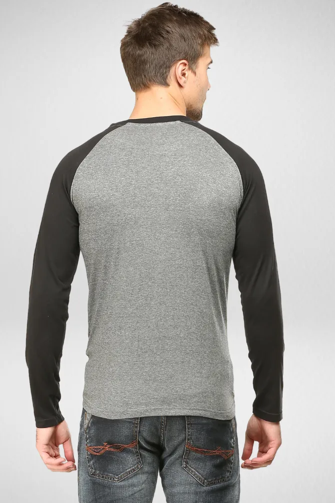 Black Charcoal Melange Raglan Sleeve T-shirt for men