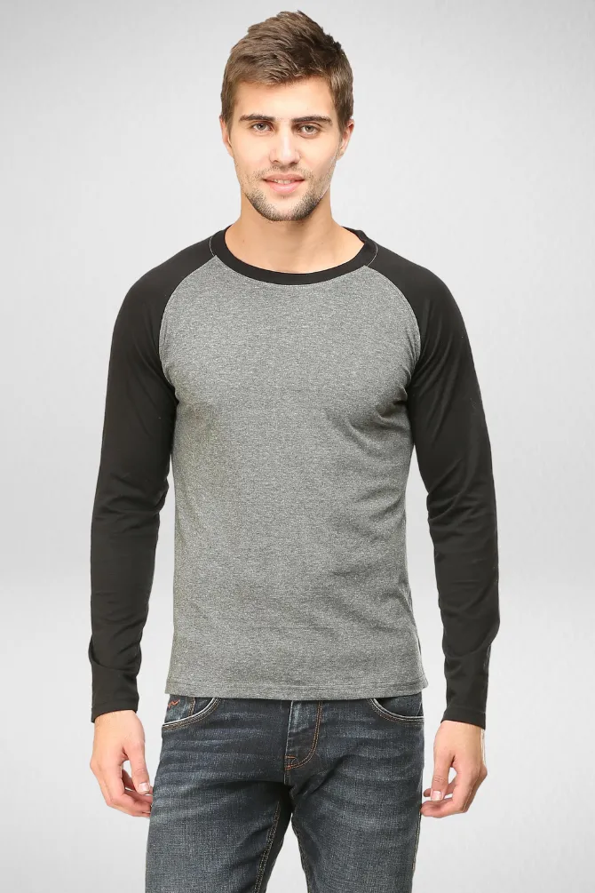 Black Charcoal Melange Raglan Sleeve T-shirt for men