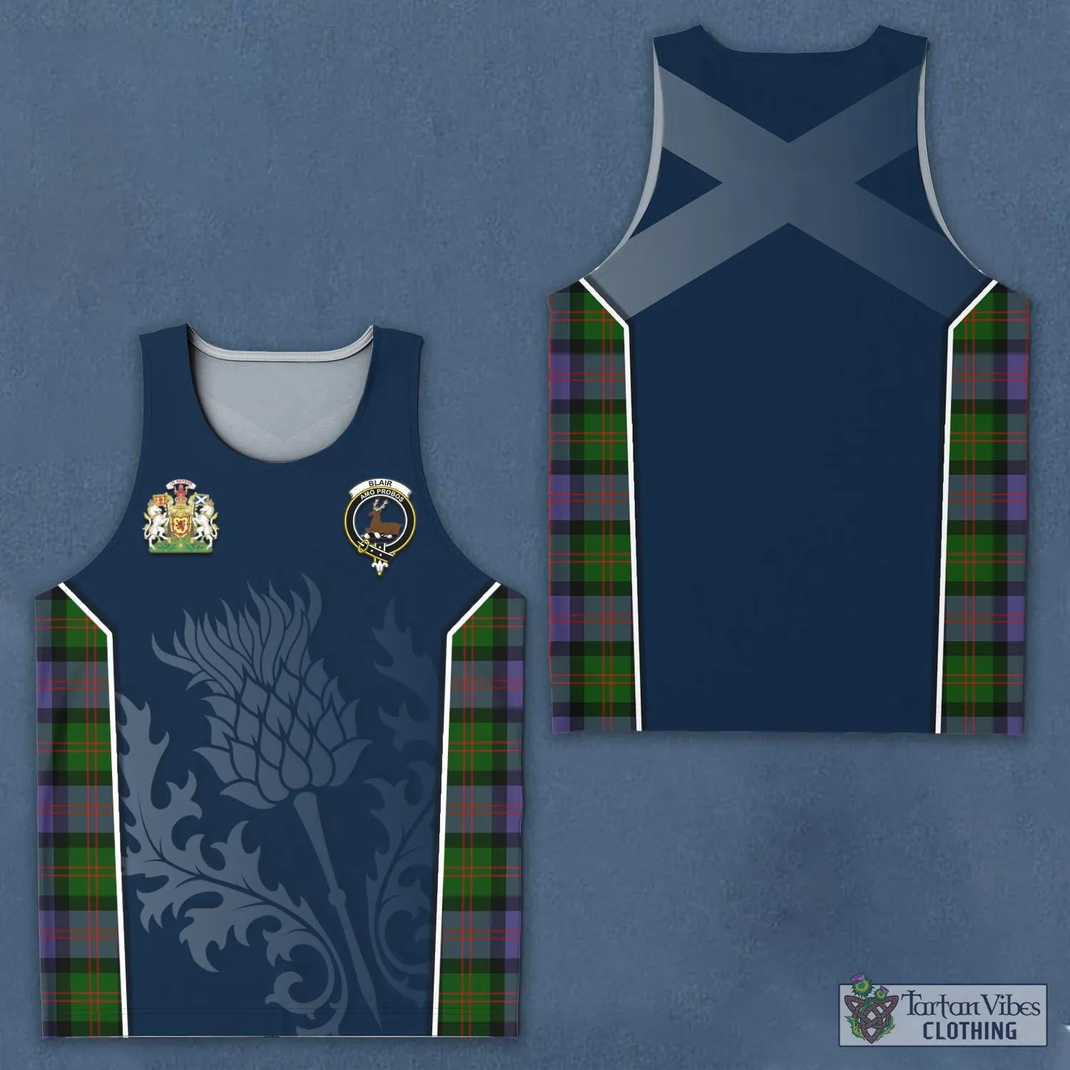 Blair Modern Tartan Men's Tanks Top with Family Crest and Scottish Thistle Vibes Sport Style