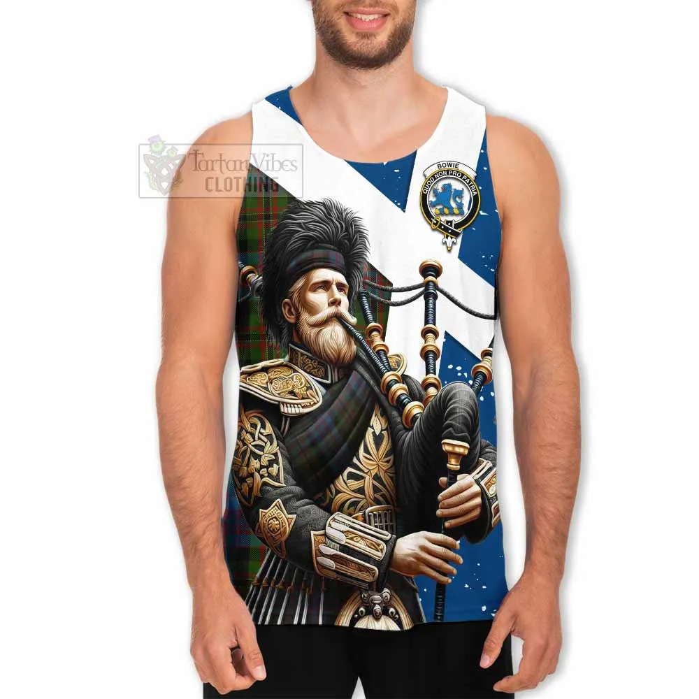 Bowie Tartan Men's Tank Top with Family Crest Scottish Bagpiper Vibes