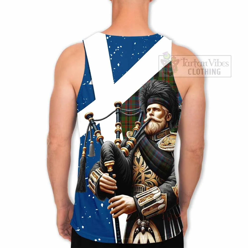 Bowie Tartan Men's Tank Top with Family Crest Scottish Bagpiper Vibes