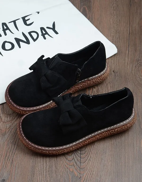 Bowknot Thick-soled Suede Shoes For Women