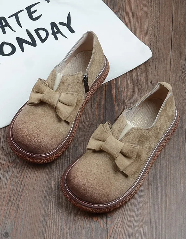 Bowknot Thick-soled Suede Shoes For Women