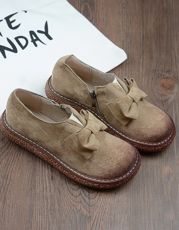 Bowknot Thick-soled Suede Shoes For Women