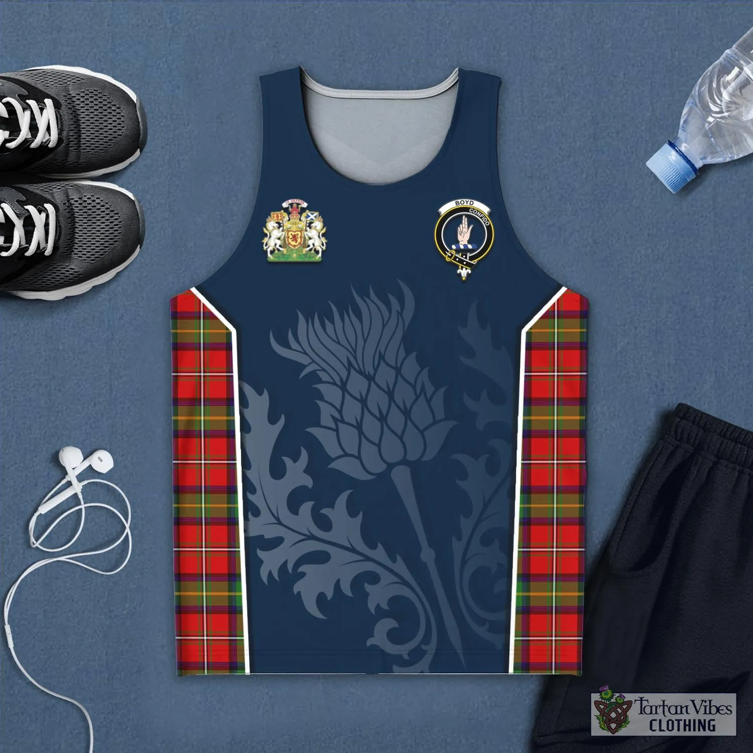 Boyd Tartan Men's Tanks Top with Family Crest and Scottish Thistle Vibes Sport Style