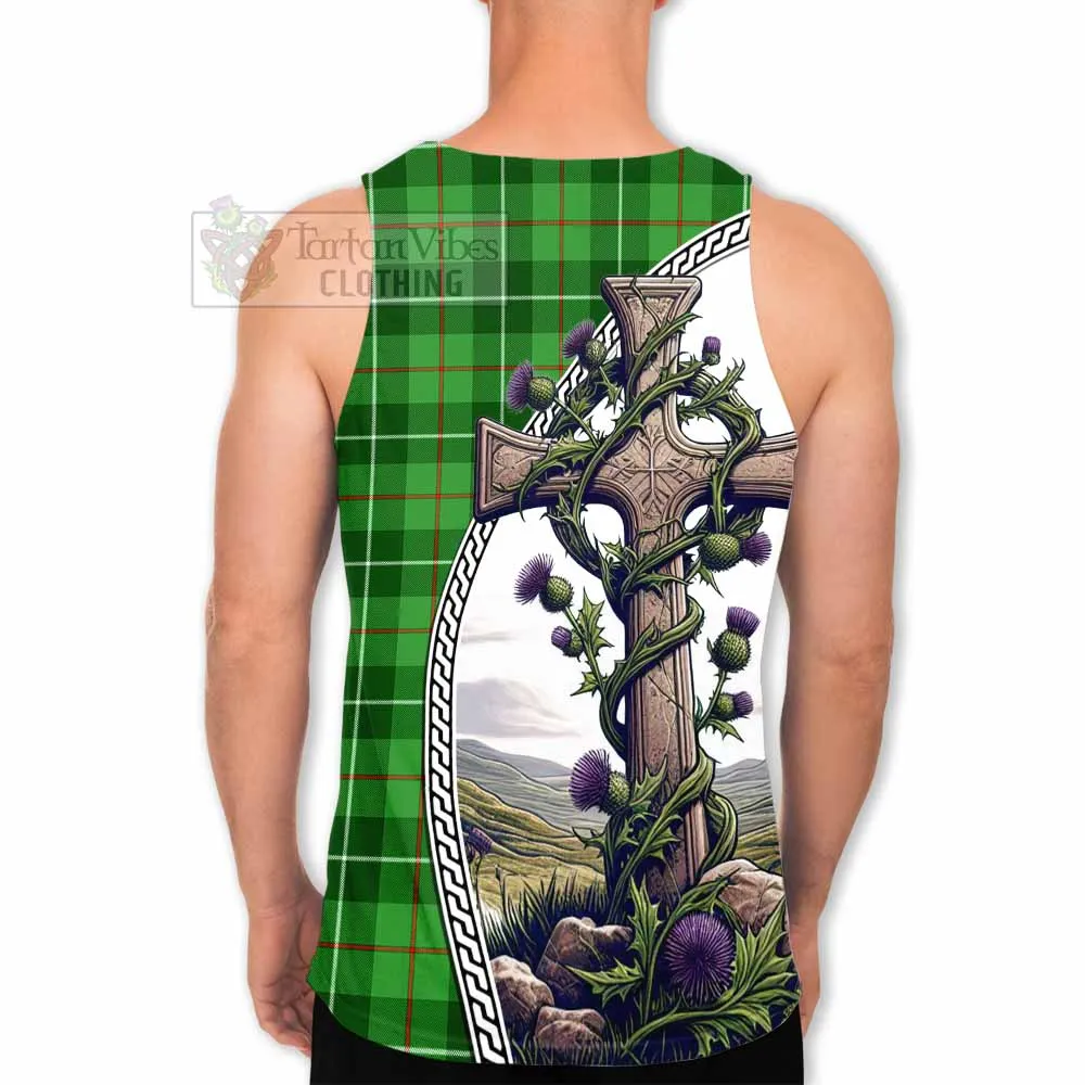 Boyle Tartan Men's Tank Top with Family Crest and St. Andrew's Cross Accented by Thistle Vines