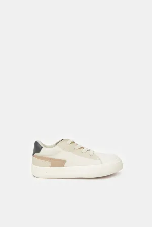 Boys Cream Lace-Up Sneakers