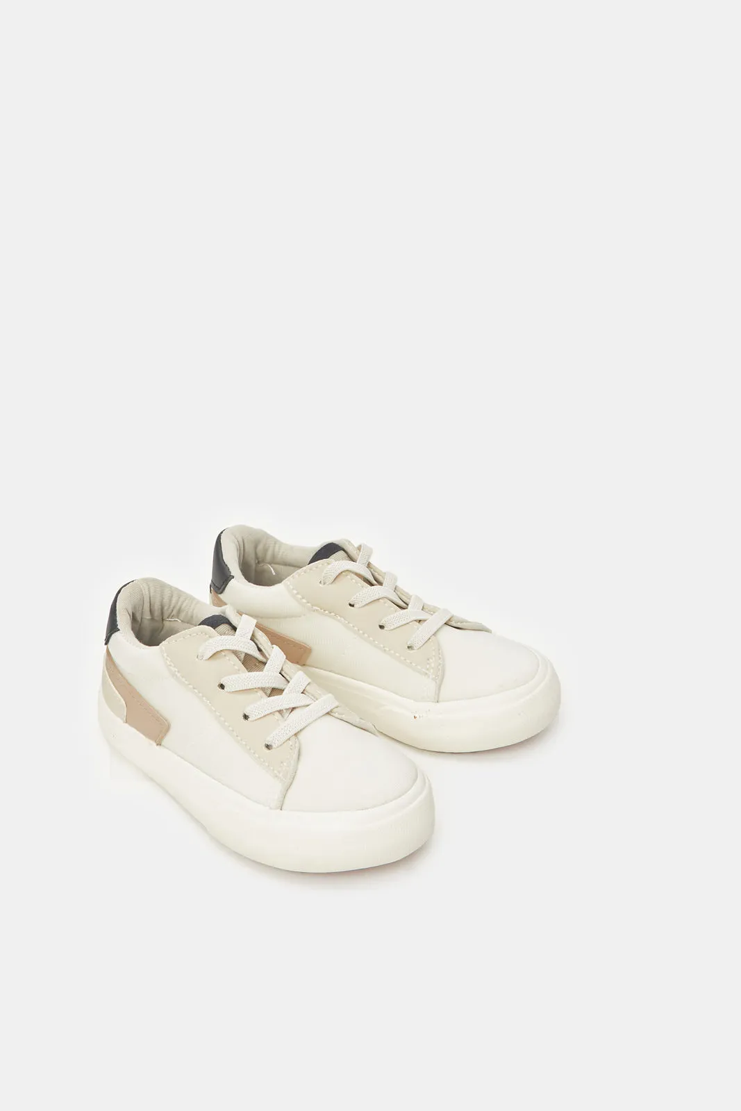 Boys Cream Lace-Up Sneakers